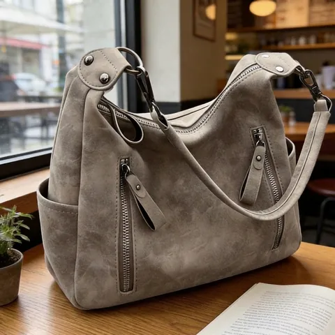 Borsa a Spalla in Pelle PU Vintage Opaca da Donna Multi Cerniera Borsa a Tracolla Quotidiana Ufficio Tote Bag Borsa alla Moda