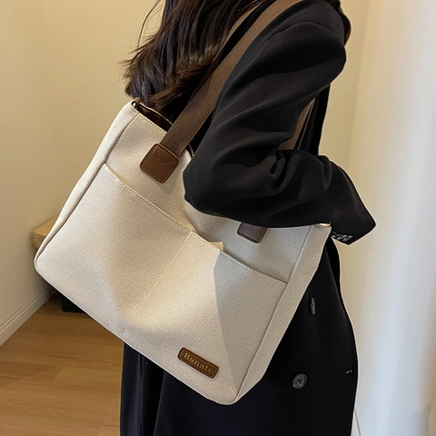 Borsa Totebag in Tela di Grande Capacità Elegante Borsa a Tracolla Versatile in Tessuto di Alta Qualità per Scuola Viaggio Donna