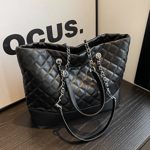 Borsa a Tracolla da Donna Trapuntata con Catena Grande Capacità Pelle PU Tote Classica a Griglia Pendolare di Moda