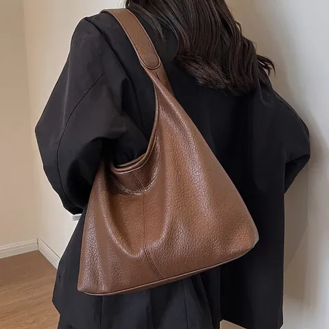 Bolso Hobo de Cuero PU para Mujer Gran Capacidad Bolso de Axila Minimalista con Grano de Lichi Bolso de Hombro Retro para Viajes Diarios