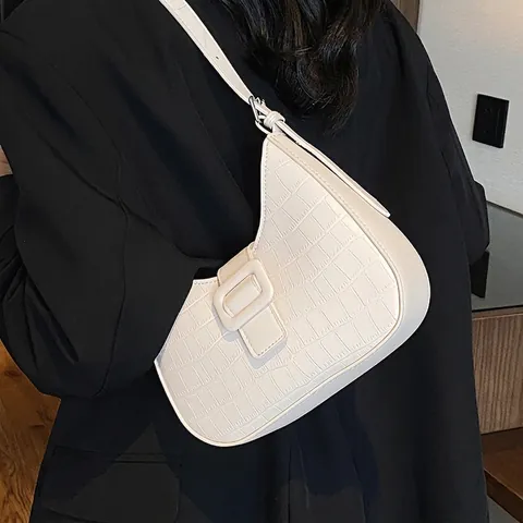 Vintage Crocodile Pattern Underarm Bag Women PU Leather Hobo Shoulder Bag Large Square Buckle Niche Design Handbag