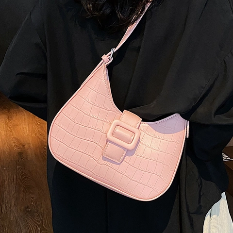 Vintage Crocodile Pattern Underarm Bag Women PU Leather Hobo Shoulder Bag Large Square Buckle Niche Design Handbag