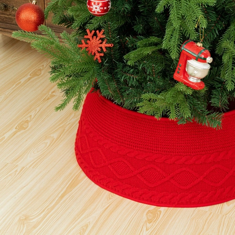 Collare per Albero di Natale in Maglia Rossa Vintage Motivo a Trecce e Diamanti Decorazione per Casa Festa Natalizia Accessorio