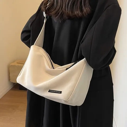 Bolso de Hombro de Lona Vintage para Mujer Gran Capacidad Bolso Hobo Minimalista Bolso Bandolera Versátil Correa Ancha Diario Viaje Bolso de Mano