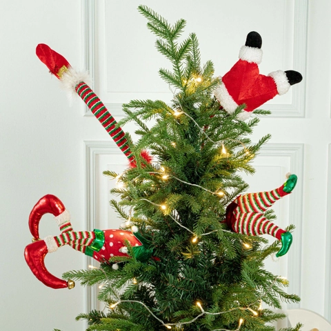 Stravaganti Gambe di Elfo Decorazione per Albero di Natale in Peluche di Poliestere Gambe di Babbo Natale Festa Casa