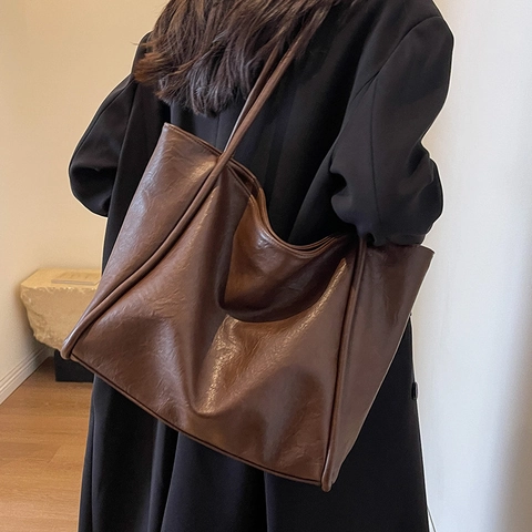 Bolso Tote de Gran Capacidad para Mujer Cuero Arrugado Vintage Minimalista Bolso de Hombro PU Bolso de Mano de Moda Uso Diario