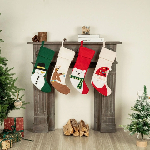 Cartoon Weihnachtssocken Weihnachtsmann Schneemann Rentier Bär Stickerei Hängende Dekorationen Festliches Zuhause Party Dekor