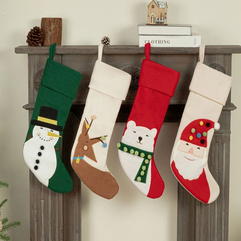 Cartoon Weihnachtssocken Weihnachtsmann Schneemann Rentier Bär Stickerei Hängende Dekorationen Festliches Zuhause Party Dekor