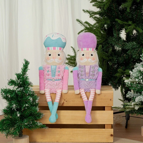 Creatieve Macaron Kleur Notenkraker Soldaat Pluche Pop Kerstdecoratie Snoep Thema Zachte Zittende Soldaat Speelgoed Kerstcadeau Huis Ornament