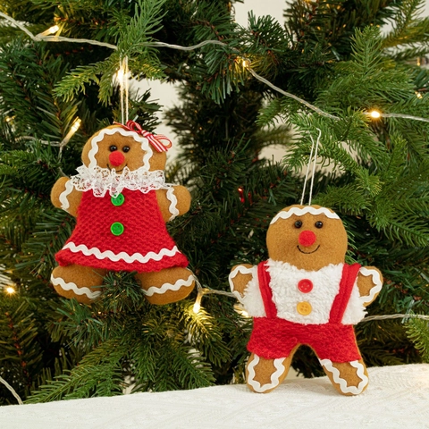 Kerst Peperkoekmannetje Pluche Hangende Ornamenten Met Geruite Sjaal Rok En Rode Bretels Voor Kerstboom Feest Raamdecoratie