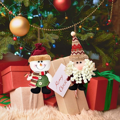 Décorations de Noël à Suspendre en Peluche Tricotée Père Noël Bonhomme de Neige Renne Pendentif pour Fête de Vacances Maison