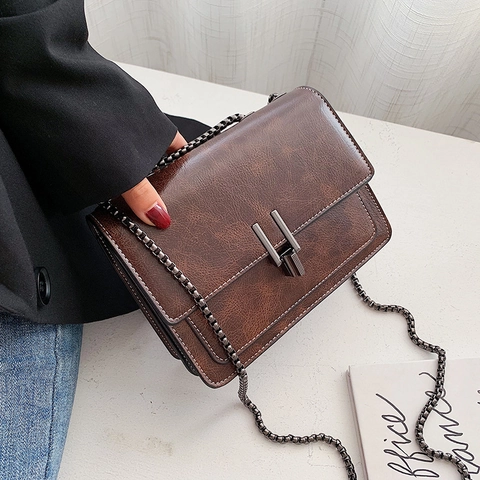 Women Crossbody Bag PU Leather Vintage Chain Shoulder Bag Small Square Flap Purse Daily Commuting Elegant Messenger Bag For Lady