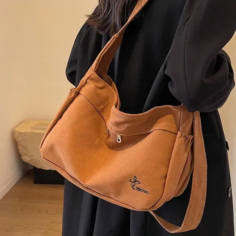 Damen Große Kapazität Segeltuch Tote Bag Lässige Umhängetasche Mit Verstellbarem Gurt Mehrfachtaschen Pendeln Handtasche