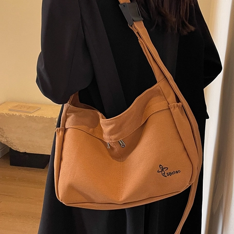 Damen Große Kapazität Segeltuch Tote Bag Lässige Umhängetasche Mit Verstellbarem Gurt Mehrfachtaschen Pendeln Handtasche