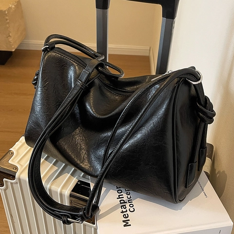 Vintage Große Kapazität Leder Umhängetasche Weiche Geknotete Riemen Crossbody Handtasche Für Damen Einfache Pendler Alltagstasche