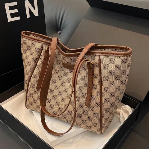 Borsa Tote da Donna Retro a Scacchiera Grande Capacità in Pelle PU Borsa a Spalla per Pendolari Viaggio Moda Vintage
