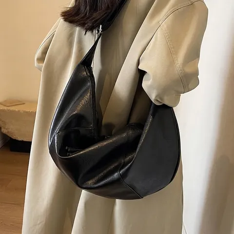 Bolso Hobo de Cuero PU Vintage Gran Capacidad Retro Bolso de Hombro Bandolera Minimalista Color Sólido para Mujer