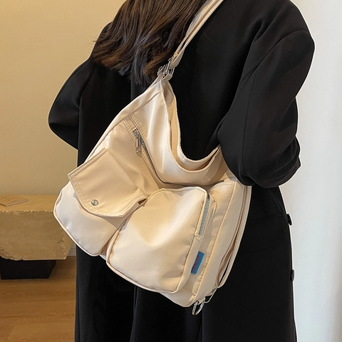 Damen Große Kapazität Nylon Schultertasche Multi Pocket Design Casual Pendeln Crossbody Tote Bag Einfarbig Täglich Reise Tasche