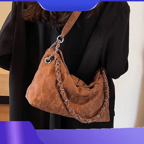 Borsa a Spalla Trapuntata da Donna Grande Capacità Borsa a Tracolla in Pelle PU Vintage Con Catena in Metallo Borsa a Rombi Versatile
