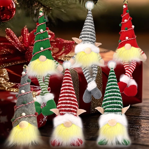 Christmas LED Lighted Gnomes Plush Faceless Doll Sequin Hat Glowing Rudolph Tabletop Ornaments Home Holiday Decor