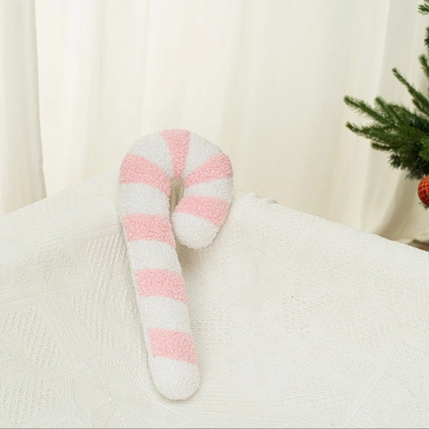 Cojín de Peluche de Bastón de Caramelo a Rayas Rosa y Blanco Decoración Navideña Sherpa Cojín Suave Regalo de Navidad