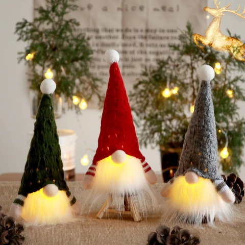Gnomo di Natale in Peluche con Luce LED Cappello a Maglia Uomo della Foresta Senza Volto Ornamento per Albero Casa Tavolo