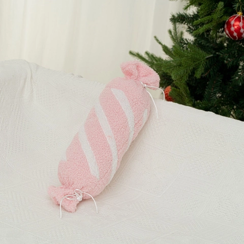 Cuscino Peluche a Forma di Caramella Rosa Bianco a Strisce Pile Sherpa Cuscino Decorativo di Natale per Regalo Casa
