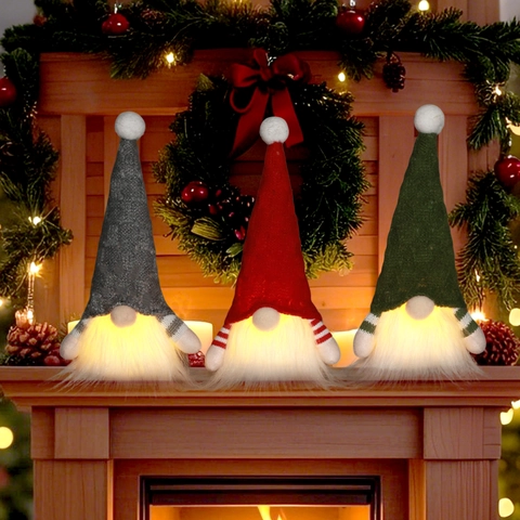 Gnomo di Natale in Peluche con Luce LED Cappello a Maglia Uomo della Foresta Senza Volto Ornamento per Albero Casa Tavolo