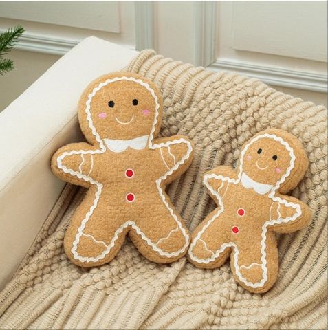 Oreiller Peluche Bonhomme de Pain d'Épice Noël Doux Décoratif Marron Polyester Coussin pour Fête Maison Cadeau de Noël