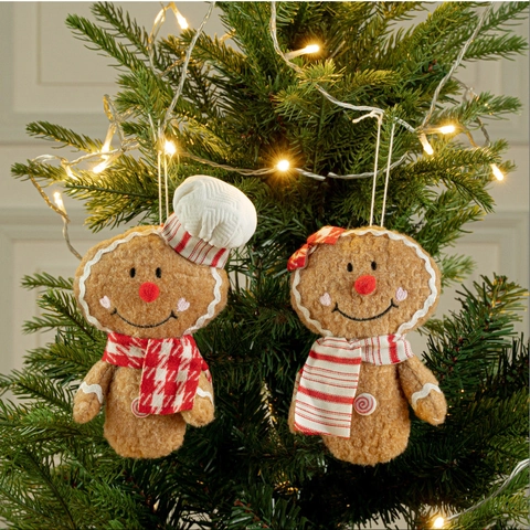 Weihnachten Lebkuchenmann Plüsch Anhänger Ornamente Mit Kochmütze Schal Schleife Für Weihnachtsbaum Dekoration Geschenke