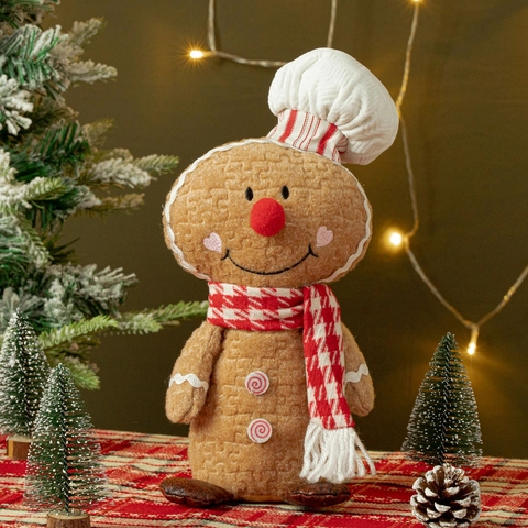 Bambola di Peluche Omino Pan di Zenzero di Natale Cappello da Chef Papillon Ornamenti per Casa Vacanza Natale Festa Tavolo Regali