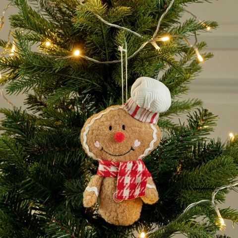 Weihnachten Lebkuchenmann Plüsch Anhänger Ornamente Mit Kochmütze Schal Schleife Für Weihnachtsbaum Dekoration Geschenke