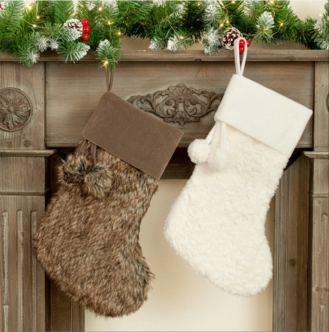 Calza di Natale in Ecopelliccia Con Pompon Decorazioni Pendenti Per Caminetto In Peluche Per Feste Di Natale Borsa Per Regali