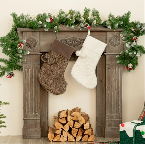 Calza di Natale in Ecopelliccia Con Pompon Decorazioni Pendenti Per Caminetto In Peluche Per Feste Di Natale Borsa Per Regali