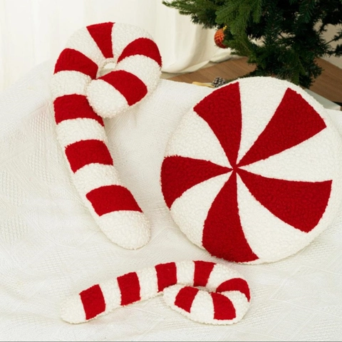 Weihnachten Süßigkeiten Rund Minze Kissen Rot Weiß Gestreift Sherpa Fleece Dekorative Zierkissen Für Urlaub Zuhause