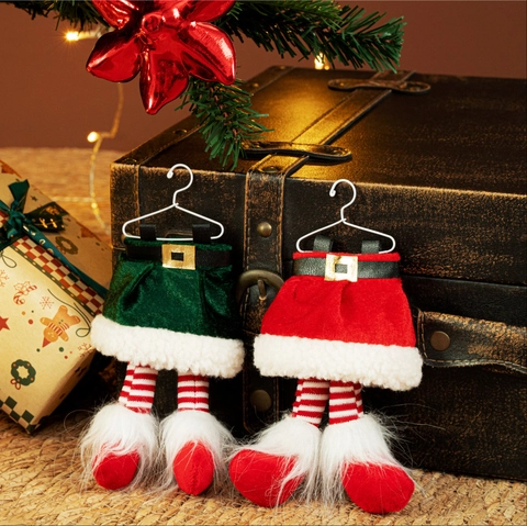 Weihnachtsbaum Hängende Beine Ornamente Samt Elfenrock Dekor Mit Gürtel Und Kunstpelz Gestreifte Beine Weihnachtsfeier Geschenk