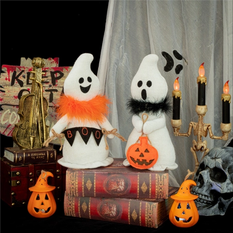 Ornement de Fantôme Tricoté d'Halloween Fibre de Polyester Écharpe en Plumes Citrouille Décoration de Fête