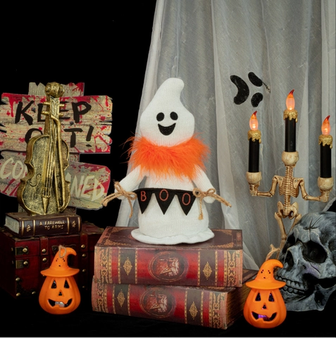 Ornement de Fantôme Tricoté d'Halloween Fibre de Polyester Écharpe en Plumes Citrouille Décoration de Fête