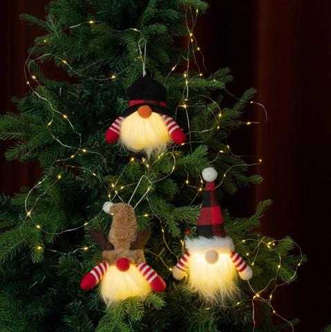LED Weihnachten Gnome Hängende Dekorationen Rot Schwarz Kariert Rentiergeweih Plüsch Gesichtslos Puppe Leuchtend Dekoration