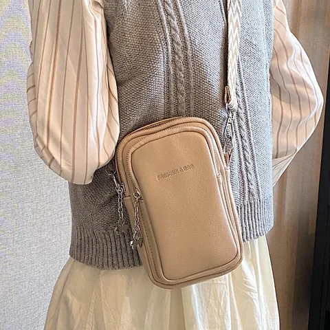Mini Borsa A Tracolla Per Cellulare Donna Pelle PU Piccola Borsa A Spalla Con Tracolla Larga Geometrica Doppia Cerniera Stampa