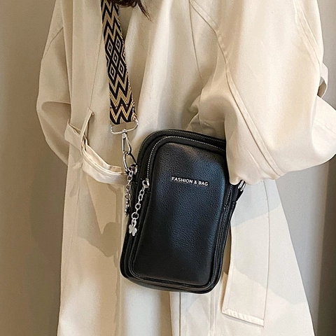 Mini Borsa A Tracolla Per Cellulare Donna Pelle PU Piccola Borsa A Spalla Con Tracolla Larga Geometrica Doppia Cerniera Stampa