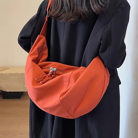 Large Capacity Canvas Crescent Crossbody Bag For Women Wide Strap Dumpling Shoulder Bag Casual Travel Handbag Tote