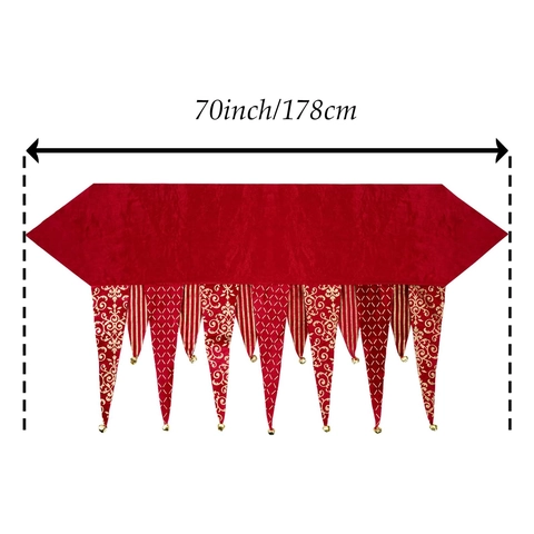 Runner da Tavolo Natalizio in Velluto Rosso Sciarpa per Camino Con Motivi in Lamina d'Oro e Campanelli in Metallo Per Decorazione