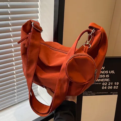Large Capacity Canvas Hobo Bag For Women Minimalist Crescent Shoulder Bag With Detachable Pouch Casual Travel Crossbody Bag