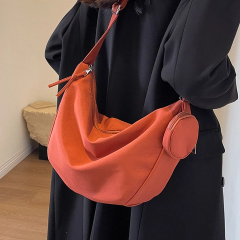 Bolso Hobo de Lona de Gran Capacidad para Mujer Bolso de Hombro Medialuna Minimalista Con Estuche Desmontable Bolso Bandolera Casual