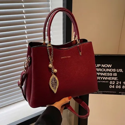 Sac à Main Femme Cuir PU Grainé Élégant Pendentif Feuille Métal Künstliche Perle Sac Bandoulière Pour Mariage Soirée Fête