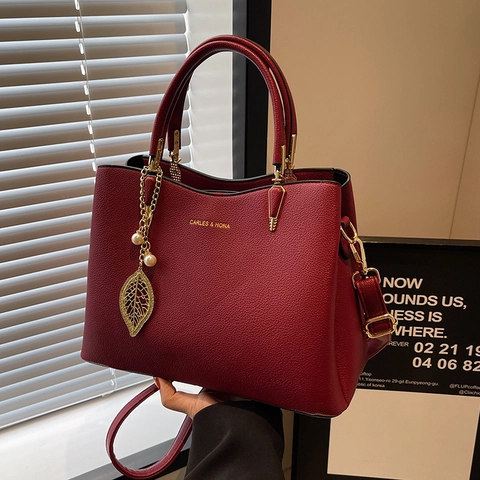 Sac à Main Femme Cuir PU Grainé Élégant Pendentif Feuille Métal Künstliche Perle Sac Bandoulière Pour Mariage Soirée Fête