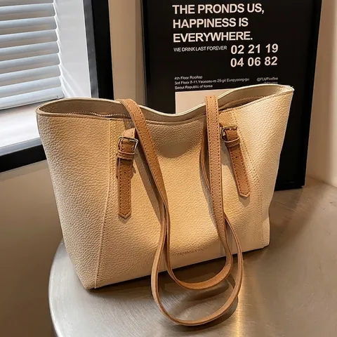 Dames Grote Capaciteit PU Leer Tote Tas Minimalistisch Kiezeltextuur Schoudertas Voor Werk School Casual Dagelijks Gebruik