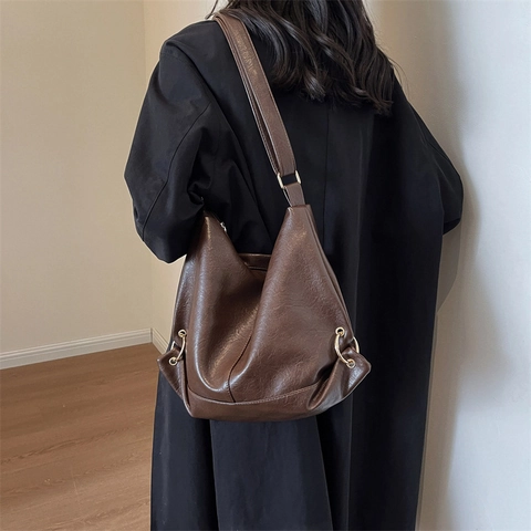 Bolso Tote de Cuero PU de Gran Capacidad para Mujer Bolso de Hombro Minimalista Hobo Bolso Mensajero Retro con Herrajes Dorados