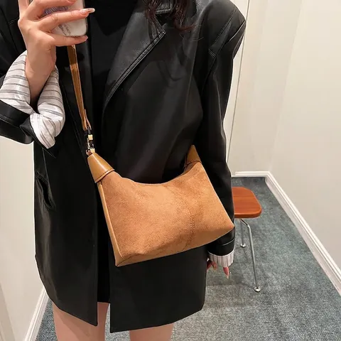 Borsa a Tracolla a Mezzaluna in PU Texture Scamosciata Minimalista Hobo Bag Borsa a Tracolla Retro per il Lavoro Quotidiano